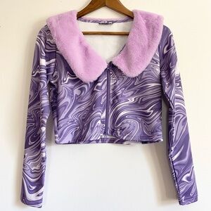 NWOT ASOS Purple Marble Faux Fur Cardigan Size 10